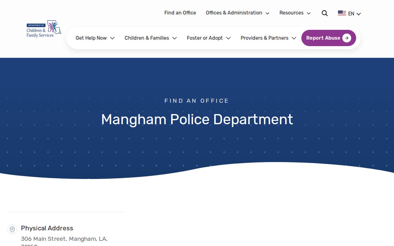 Official Louisiana directory entry for Mangham Police Department