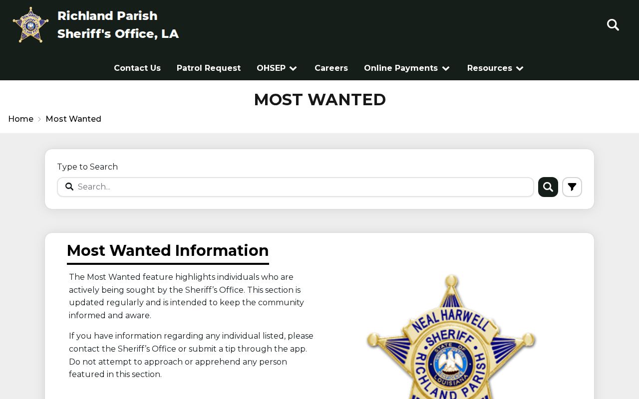 Richland Parish Most Wanted official record page